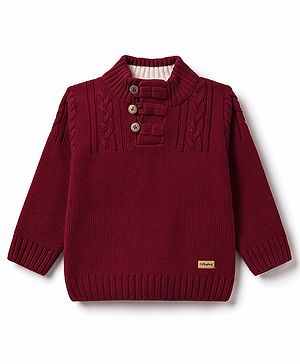 Babyhug Knit Full Sleeves Sweater With Cable Knit Design - Maroon