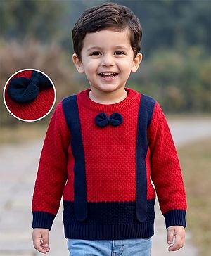 Babyhug Knit Full Sleeves Pullover with Bow Applique-  Red