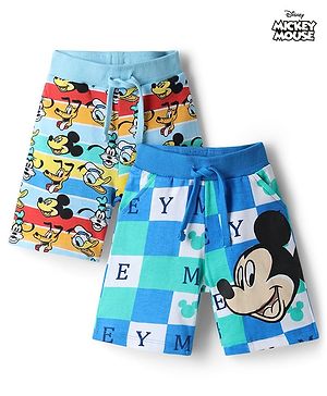 Babyhug Disney 100% Cotton Knit Knee Length Shorts With Micky Mouse Graphics Pack Of 2 - Multicolor