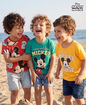 Babyhug Disney Cotton Knit T-Shirts Half Sleeve with Mickey Mouse Graphics Multi Color 3-6 Months Pack of 3