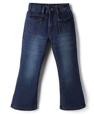 Pine Kids Denim Woven Full Length Washed Flared Jeans - Navy Blue