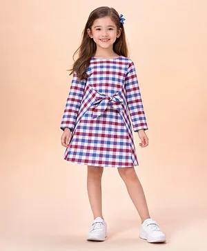 Piccolo Cotton Woven Full Sleeves Checked Dress - Multi Colour
