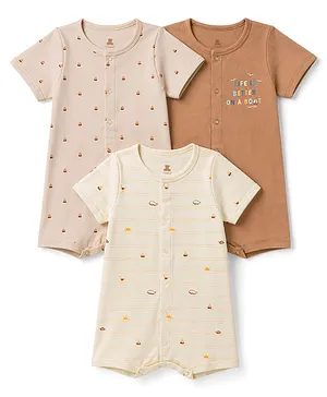 I Bears Interlock Knit Half Sleeves
                              Nautical Theme Printed & Striped
                              Rompers Pack Of 3 - Multicolor