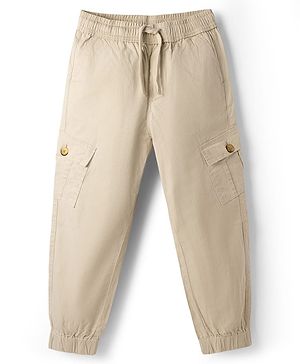 Pine Kids Woven Full Length Solid Trouser With Cargo Pockets - Beige