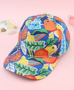 Babyhug Twill 100% Cotton Woven Baseball Cap With Tropical Print Blue - Diameter 19.5 cm