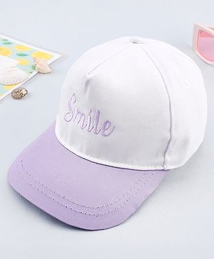 Babyhug Twill 100% Cotton Woven Smile Embroidered Baseball Cap White & Purple - Diameter 20 cm