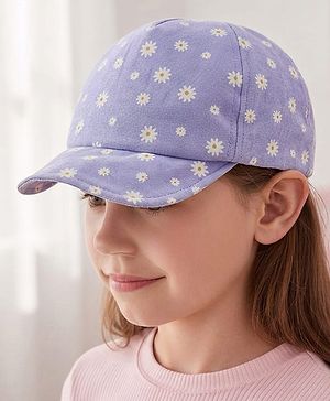 Babyhug Cotton Woven Summer Cap With Floral Print  - Diameter 13 cm