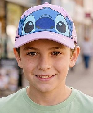 Babyhug Poly Blend Woven Summer Cap Lilo & Stitch Print Lavender -Diameter 15 cm