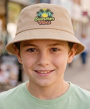 Babyhug  Poly Blend Woven Bucket Hat With Summers Vibe Print Beige - Diameter 15.5 cm
