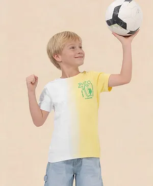 U.S. Polo Assn. Kids Cotton Knit Half Sleeves Colour Blocked Beach Theme Puff Printed Tee - Yellow