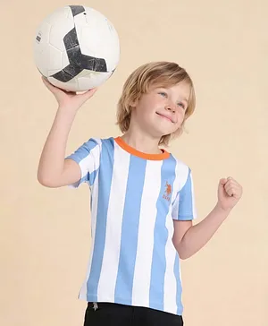 U.S. Polo Assn. Kids Cotton Knit Half Sleeves Striped Tee - Blue