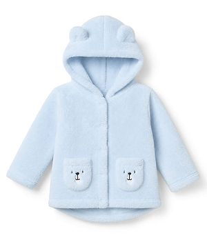 Babyhug Fur Knit Hoodie with Full Sleeves and Bear Theme Applique  Light Blue