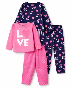Babyhug Cotton Knit Full Sleeves
                              Co-Ord T-Shirt & Pyjama Night Suit
                              With Love Print Pack of 2 - Multicolor