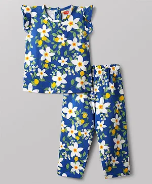 Babyhug Cotton Knit Half Sleeves
                              Co-Ord Top & Pyjama Night Suit With
                              Floral Print - Blue