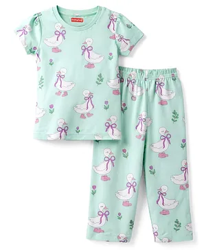 Babyhug Cotton Knit Half Sleeves
                              T-Shirt & Pyjama Co-ord Night Suit
                              with Duck Print - Sea Green