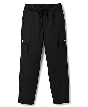 Pine Kids Woven Full Length Solid Colour Trouser with Cargo Pockets - Black
