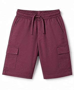 Pine Kids Cotton Elastane Woven Above Knee Length Solid Colour Shorts with Cargo Pockets - Dark Red