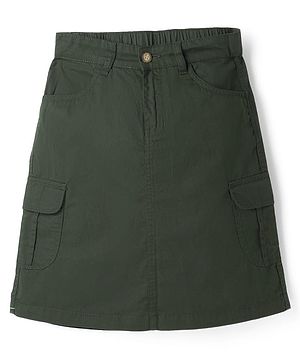 Pine Kids Cotton Elastane Woven A-Line Knee Length Skirt - Green