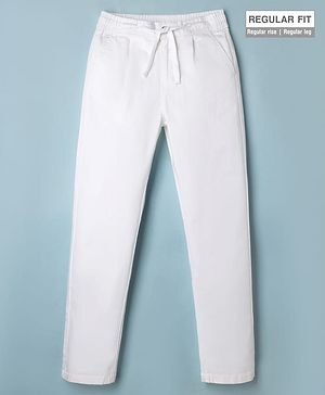 Pine Kids Cotton Elastane Woven Full Length Solid Pants - White