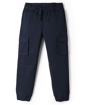 Pine Kids Cotton Elastane Woven Full Length Cargo Style Trousers With Pocket - Navy Blue