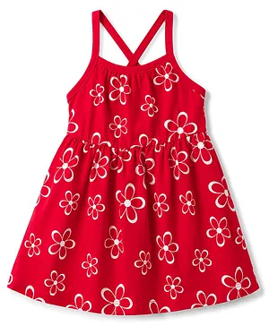 Doodle Poodle Cotton Knit Frocks
                                  Floral Printed Sleeveless Red 6-9
                                  Months