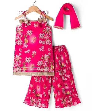 Babyhug Georgette Woven Sleeveless
                              Floral Printed Kurti Palazo Set with
                              Dupatta - Fuchsia