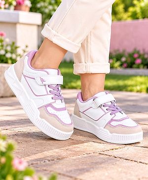 Pine Kids Casual Shoes with Velcro Closure - White & PInk