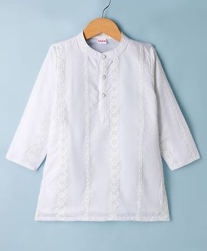 Babyhug Woven Full Sleeves Self Embroidered Kurta - White