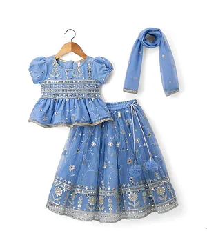 Babyhug Net Woven Half Sleeves
                              Embroidered Lehenga Choli With Dupatta
                              & Sequin Detailing - Blue