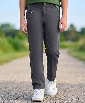 Pine Kids Cotton Elastane Woven Full Length Solid Color Trousers - Grey
