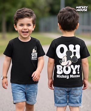 Babyhug Disney 100% Cotton Knit Half Sleeves T-Shirt With Mickey Mouse Graphic - Black