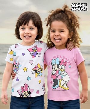 Babyhug Disney Single Jersey Knit Half Sleeves T-Shirts with Minnie & Friends Graphics Pack of 2 - Multicolor