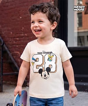 Babyhug Disney Single Jersey Knit Half Sleeves T-Shirt WIth Micky Mouse Graphic - Multicolor