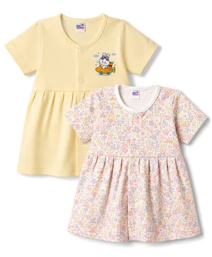 Ben Benny Interlock Knit Half
                                  Sleeves Bunny & Floral Printed
                                  Frocks Pack Of 2 - Multicolor