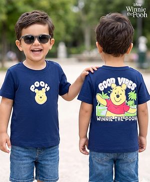 Babyhug Disney Cotton Knit T-Shirt Half Sleeve Round Neck Winnie The Pooh Graphic Navy Blue 3-6 Months