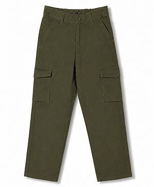 Pine Kids Cotton Elastane Woven Full Length Trousers in Olive Green
