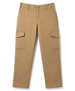 Pine Kids Cotton Elastane Woven Full Length Solid Color Trouser with Cargo Pockets - Beige