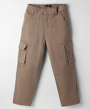Pine Kids Cotton Elastane Woven Full Length Solid Color Trousers - Khaki