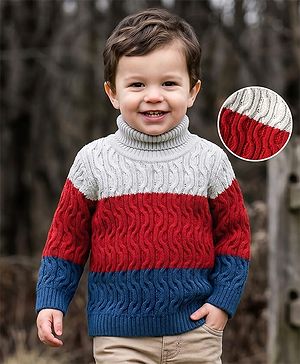 Babyhug Knit Full Sleeves Pullover Sweater Cable Knit Design - Red
