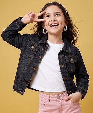 Pine Kids Cotton Woven Full Sleeves Denim Jacket - Black