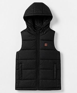 Pine Kids Woven Sleeveless Hooded Padded Winter Jacket - Black