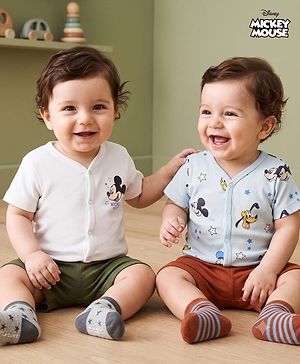 Babyhug Disney Interlock Knit Half Sleeves Jhablas With Mickey Mouse Graphics Pack of 2 - Multicolor