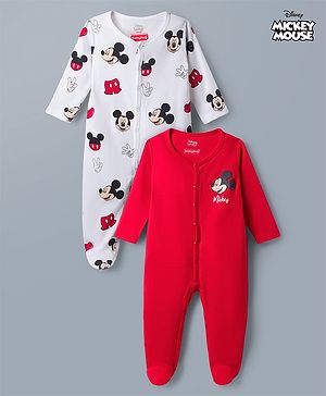 Babyhug Disney Full Sleeves Footed Sleepsuits With Mickey Mouse Graphics Pack of 2 - Multicolor