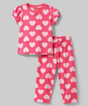 Babyhug Cotton Knit Half Sleeves
                              Hearts Printed Co-Ords T-Shirt &
                              Pyjama Night Suit - Pink