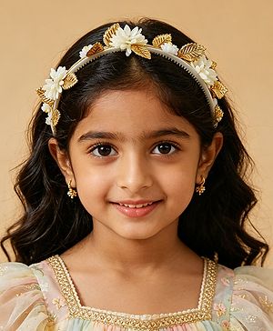 Pine Kids Free Size Hair Bands - White & Gold