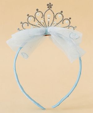 Babyhug Hair Band With Bow and Tiara Applique Free Size - Blue
