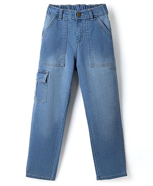 Pine Kids Cotton Elastane Denim Woven Full Length Jeans in Teal Blue