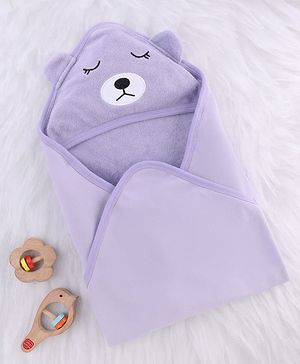 Babyhug Terry Cotton Knit Hooded Towel With Embroidery L 76 x B 76 cm - Lavender