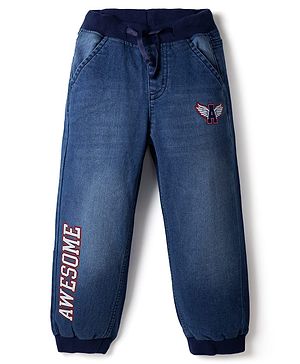 Pine Kids Denim Woven Full Length Jeans with Draw Cord and Awesome Embroidery - Navy Blue