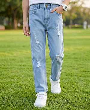 Pine Kids Denim Woven Full Length Distressed Solid Jeans - Blue